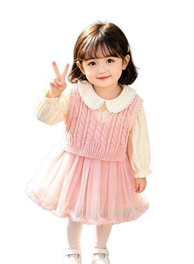 法国URCINS女宝宝洋气公主裙两件套春秋季女童甜美长袖纱裙新潮