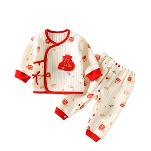 欧美婴儿内衣套装春秋和尚服过年宝宝分体衣0-6月满月服龙宝宝