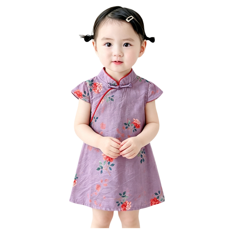 法国URCINS女童夏季新款婴幼儿童装新中式旗袍裙女宝宝汉服连衣裙