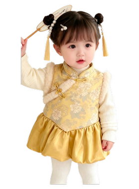 法国URCINS背心裙新款小童周岁生日礼服裙女宝宝新年国风拜年服潮