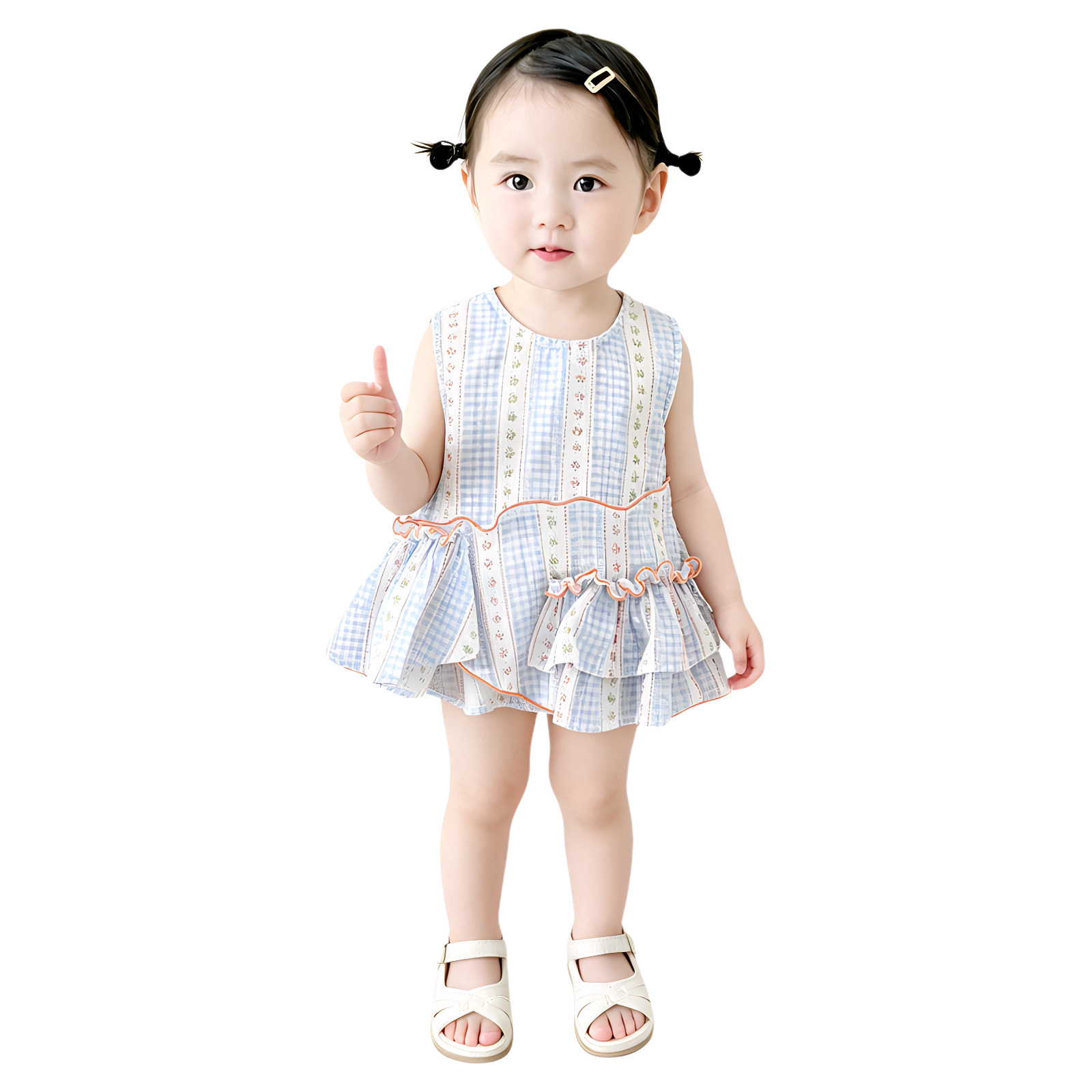 法国URCINS夏季新款婴幼儿A类衬衫圆领碎花衬衣女宝宝无袖背心