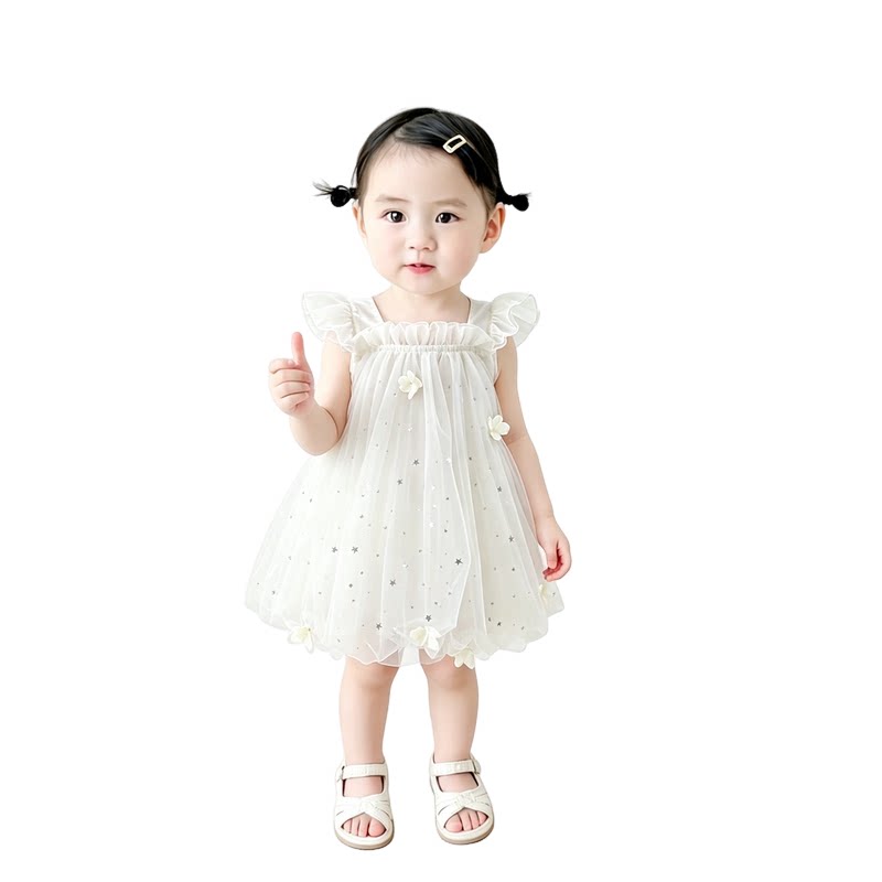 法国URCINS星星亮片连衣裙夏季婴幼儿宝宝公主裙无袖生日周岁裙