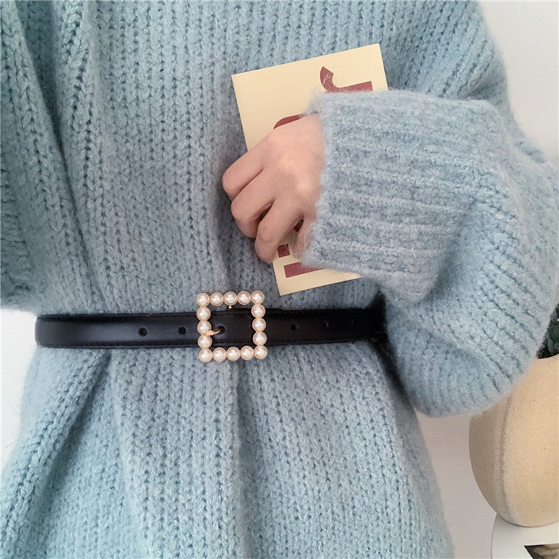 珍珠腰带女配裙子西装收腰女黑色