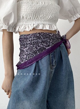 柳吴伟腰果花丝巾腰带女款配牛仔裤皮带裙子收腰三角巾屁帘法式风