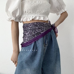 柳吴伟腰果花丝巾腰带女款配牛仔裤皮带裙子收腰三角巾屁帘法式风