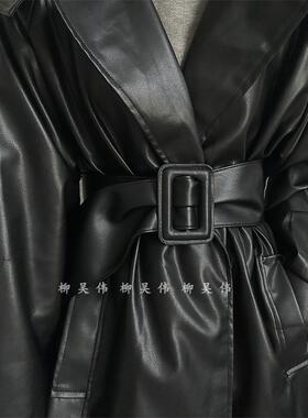 软皮~无孔腰带配衣服收腰~高级感