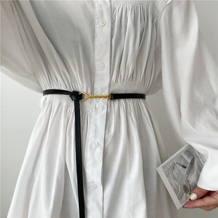 欧美打结麻花扣腰带女真皮软夏配连衣裙子衬衫外套腰封小皮带细窄