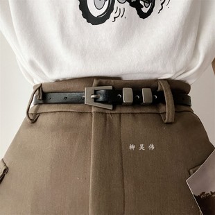 饰 ins风装 设计感梯形皮带女真皮女款 小众牛皮复古针扣小腰带细款