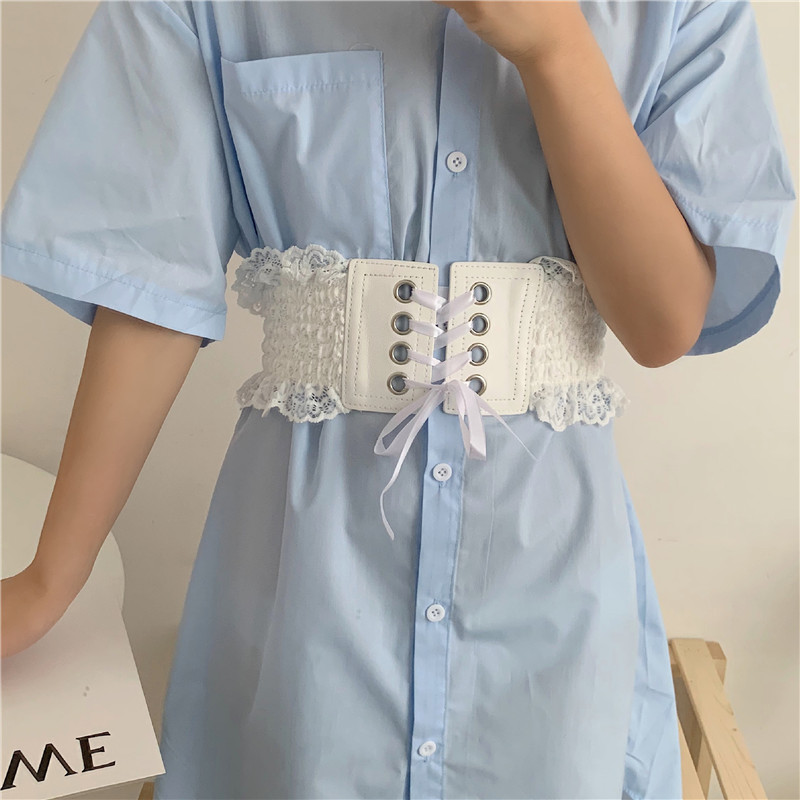 系带百搭显瘦蕾丝腰带女弹力松紧蝴蝶结装饰配连衣裙子时尚腰封宽
