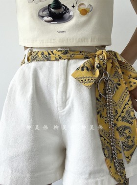 黄色腰果花丝巾腰带女时尚百搭2025新款女款配牛仔裤裤链挂件y2k