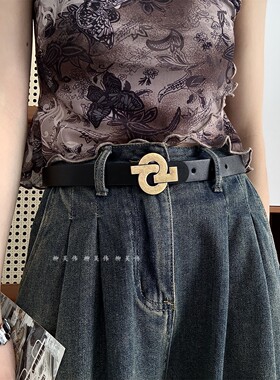 柳吴伟美式复古皮带女款配牛仔裤装饰2026新款辣妹y2k腰带男黑色