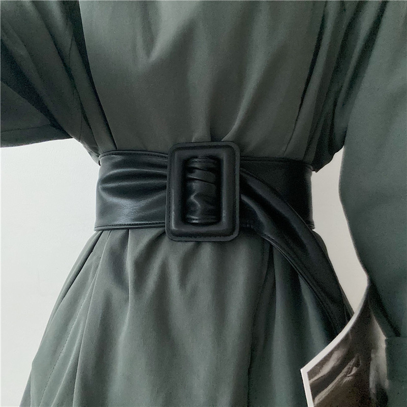 软皮无孔百搭风大衣西装超宽腰带
