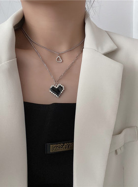 双层叠戴桃心冷淡风嘻哈项链