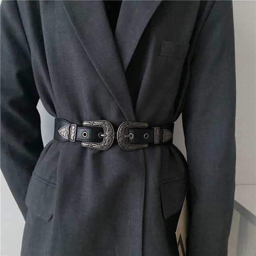 复古松紧腰带装饰呢子大衣腰封