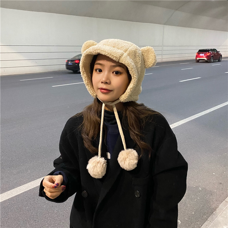 可爱毛绒帽子女冬ins保暖时尚雷锋帽加绒加厚护耳朵骑车防寒防风