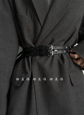 柳吴伟美式双带腰带女配西装裙子大衣外套收腰设计感小众皮带百搭