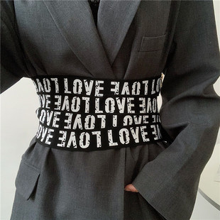 饰收腰 弹力腰带装 欧美字母印花松紧腰封女百搭时尚 配连衣裙子西装