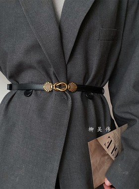 柳吴伟高级感真皮腰带女复古配西装外套裙子连衣裙收腰时尚装饰细