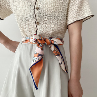 法式长条丝巾腰带配牛仔裤西裤时尚百搭裤子丝带长款绑包发带夏季