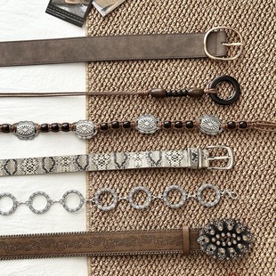 柳吴伟波西米亚棕色腰带女配裙子2025新款美拉德民族风金属腰链潮