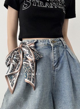 柳吴伟腰果花丝巾腰带女配牛仔裤收腰神器百搭高级感皮带2025新款