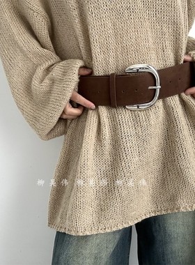 柳吴伟高级感绒面腰带女宽配裙子衬衫毛衣收腰高级感腰封美式皮带