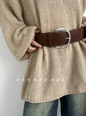 绒面宽版腰带配衣服~高级感~