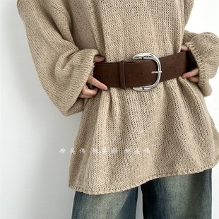 柳吴伟高级感绒面腰带女宽配裙子衬衫毛衣收腰高级感腰封美式皮带