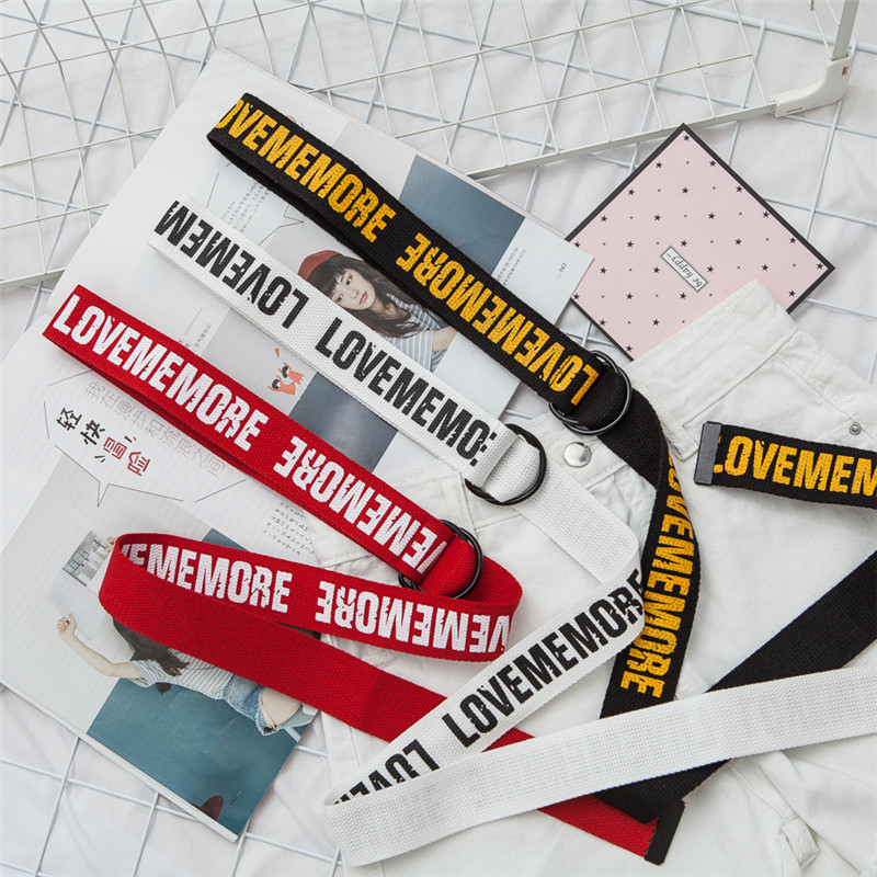 韩国做旧牛仔风双环扣帆布皮带