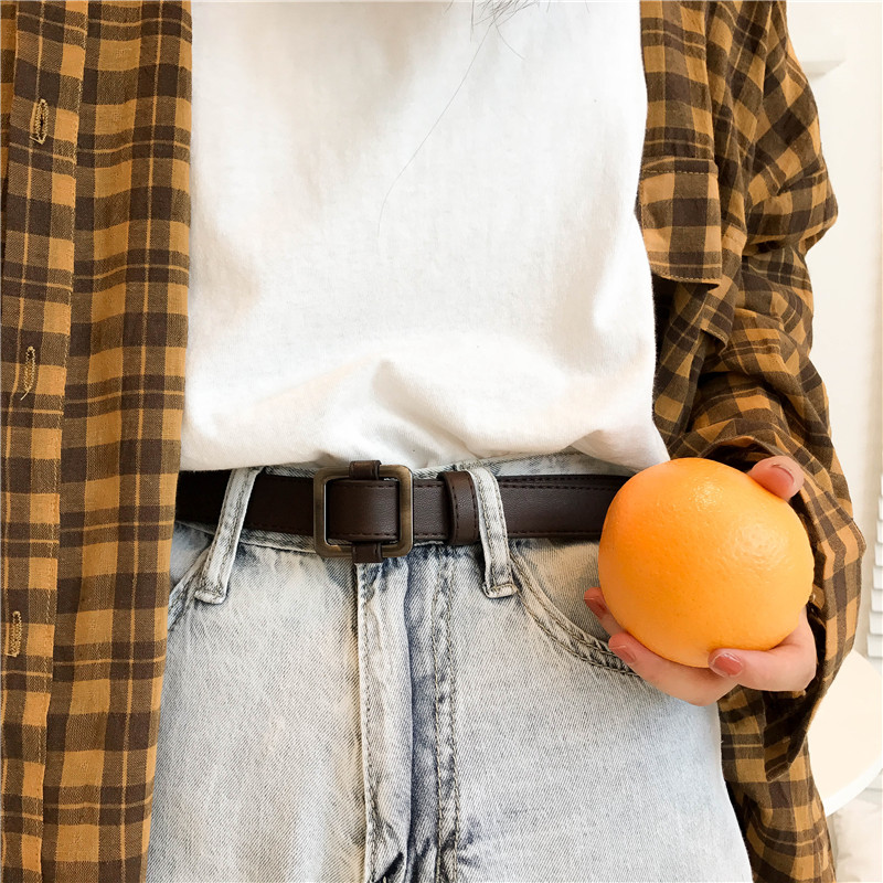 无孔方扣黑色韩版百搭风皮带