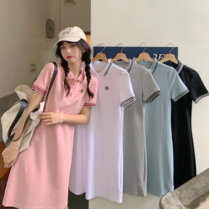女装连衣裙夏季2022新款显瘦POLO领短袖chic白色休闲T恤裙子ins潮