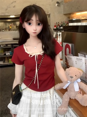 法式甜辣风红色假两件短款上衣女夏季新款设计感拼接正肩短袖T恤