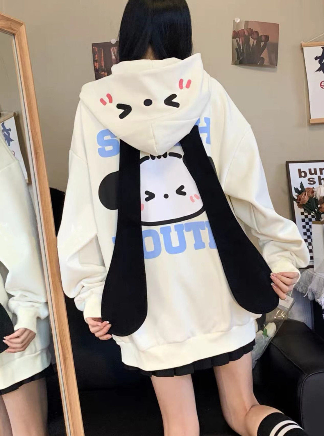 大兔耳朵连帽卫衣宽松开衫外套