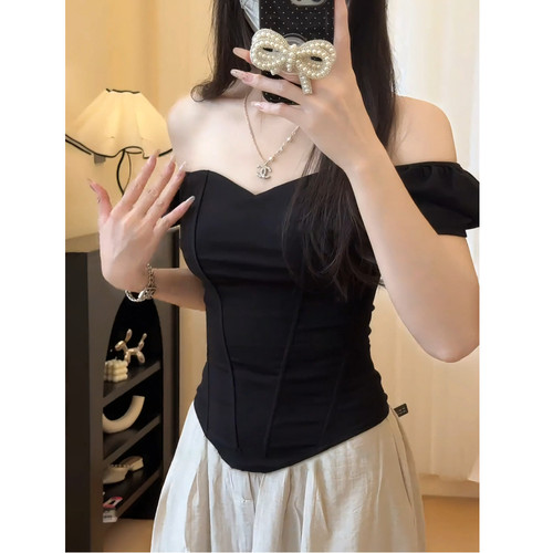 纯欲风性感一字肩短袖t恤女装夏季新款设计感小众修身显瘦上衣ins