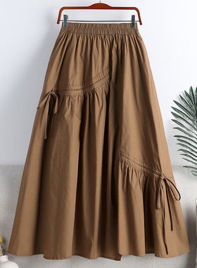 2025年夏季新款高腰显瘦不规则绑带中长款大摆A字裙半身裙子女ins