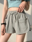 女夏季 新款 韩版 松紧腰休闲阔腿短裤 显瘦百搭灰色运动显瘦裤 ins潮