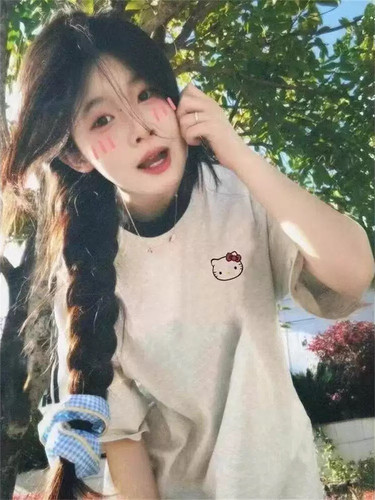 Pmiyc复古三条杠凯蒂猫T恤女