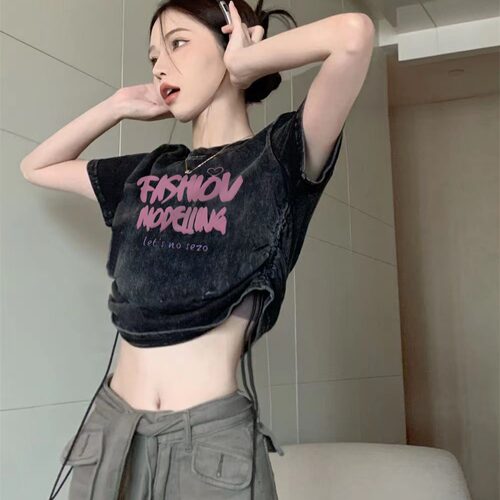 水洗做旧字母印花短袖T恤