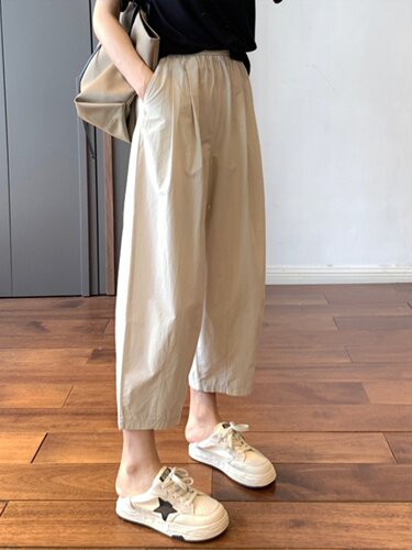 小个子阔腿萝卜裤女装2025新款夏季薄款哈伦裤宽松八分老爹裤子潮