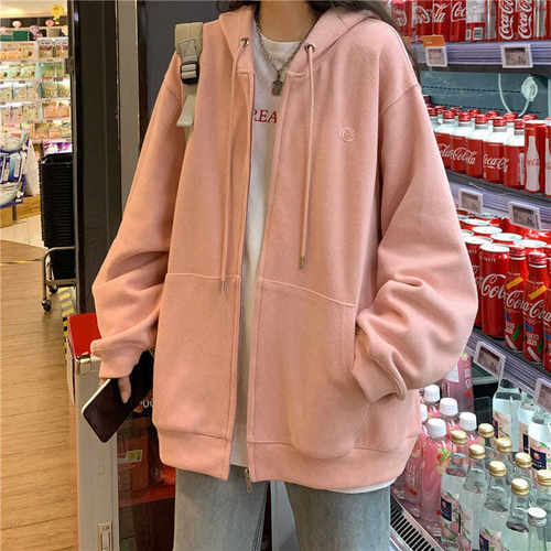 纯色连帽开衫拉链外套卫衣女潮ins春秋薄款韩版cec原宿风学 - 封面