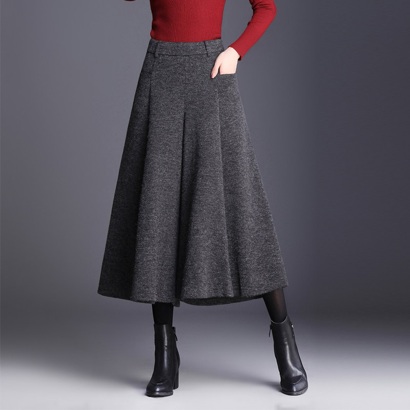 冬季2021年新款洋气时尚毛呢阔腿裤女秋冬九分高腰垂感裤裙休闲裤