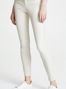 皮草搭配欧美明星款进口弹力皮真皮中腰九分铅笔裤打底女皮裤白色