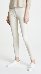 皮草搭配欧美明星款进口弹力皮真皮中腰九分铅笔裤打底女皮裤白色