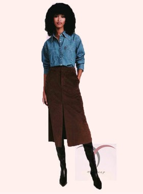 特价 秋冬新品 老钱风法式优雅复古美拉德羊皮真皮反绒高腰半身裙