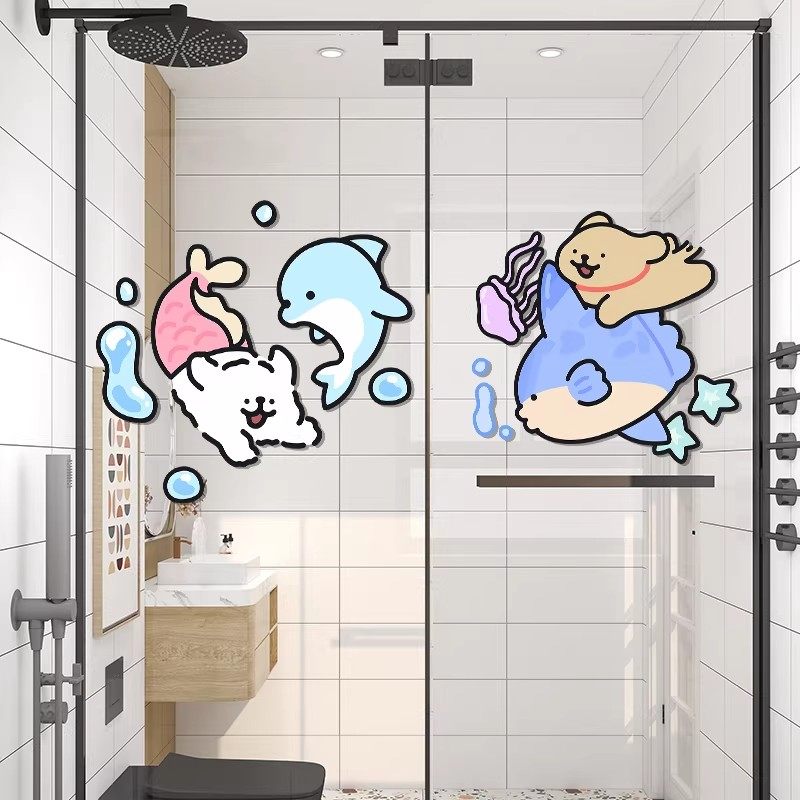 线条小狗浴室玻璃门静电贴创意个性高级感装饰贴纸防水防撞无痕贴,家居饰品,软装墙贴,淘宝优惠券,粉丝福利购,淘宝优惠卷