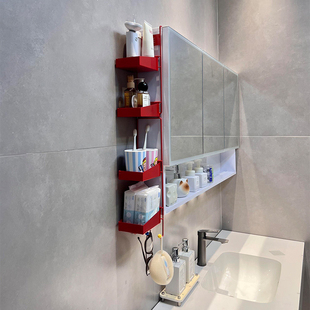 浴室镜柜侧边置物架壁挂式免打孔多层卫生间收纳盒洗手间柜收纳架