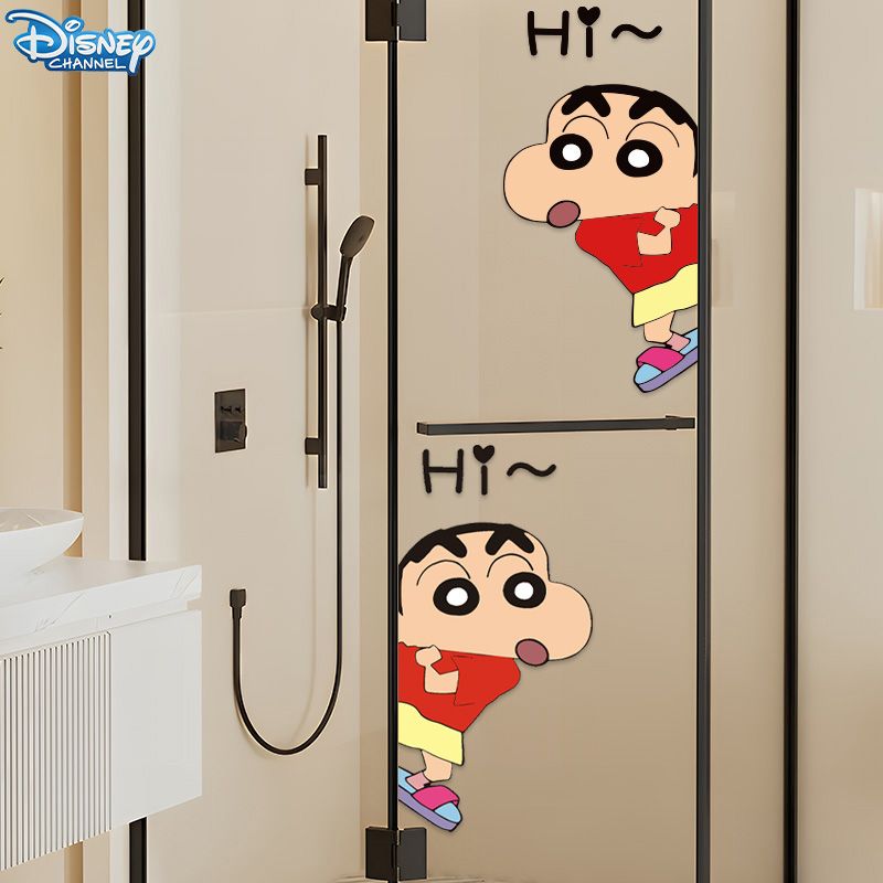 蜡笔小新浴室玻璃门防水贴纸可爱装饰贴画卫生间推拉门静电贴自粘