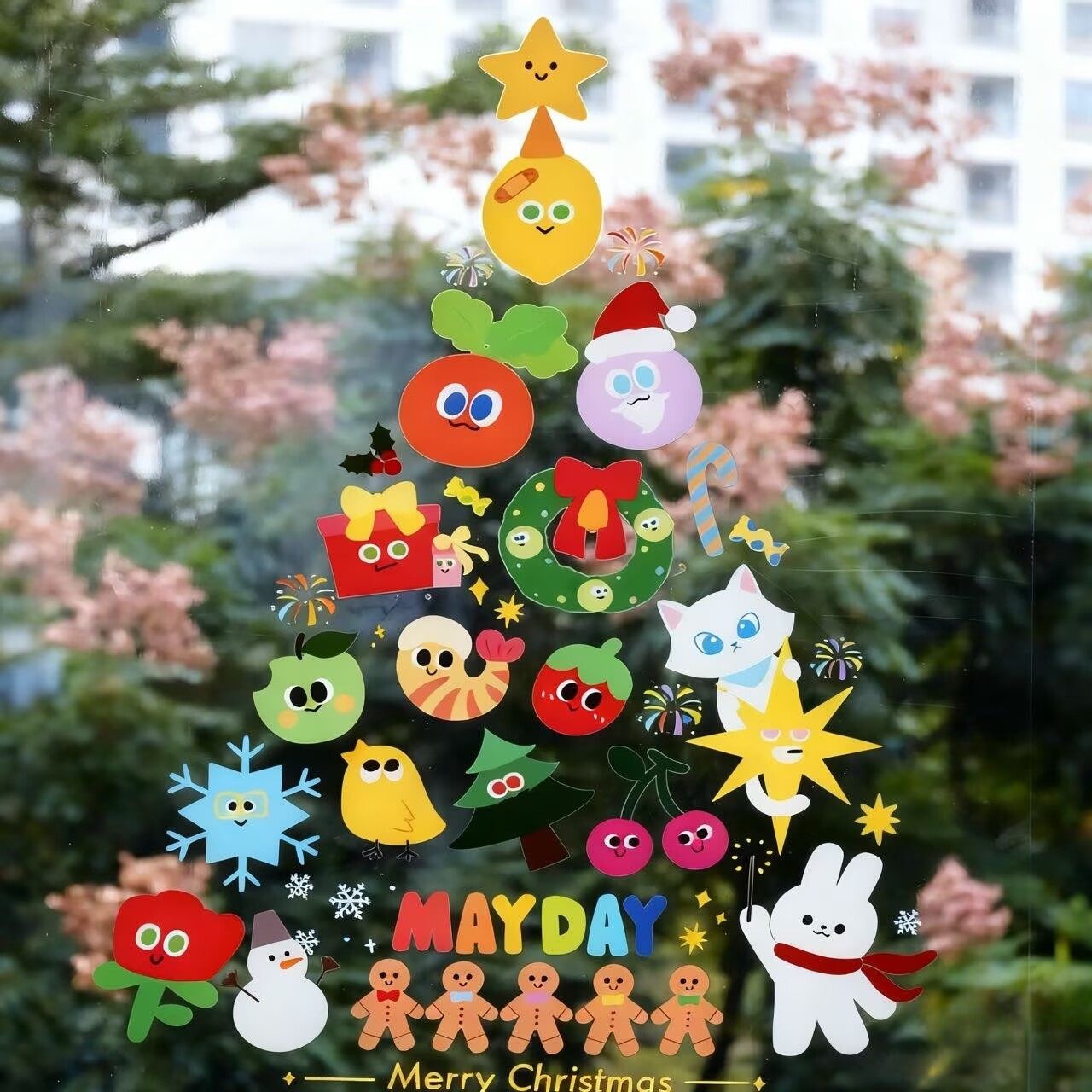 卡通圣诞树玻璃窗花贴纸节日