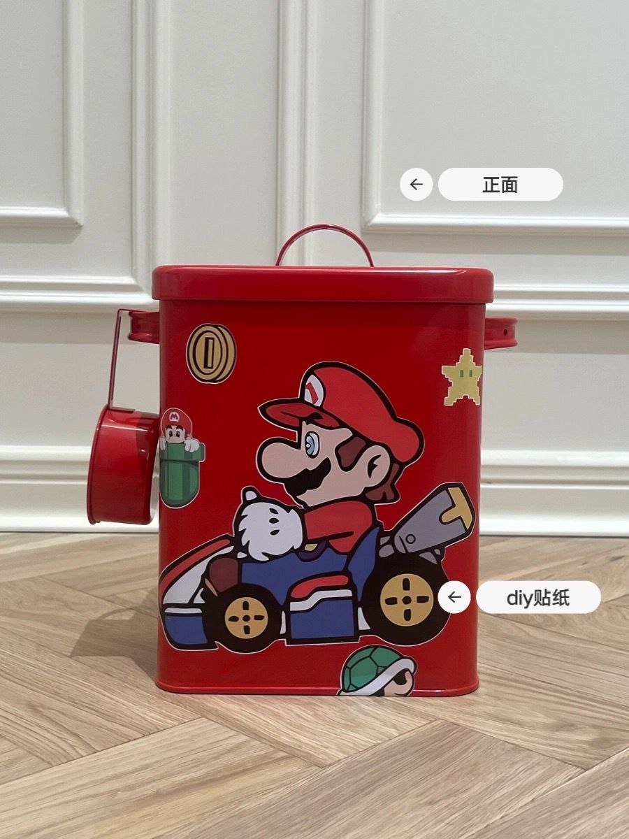 马里奥储粮桶家用带盖不锈钢铁艺大容量密封防潮储存罐猫粮狗粮桶图片