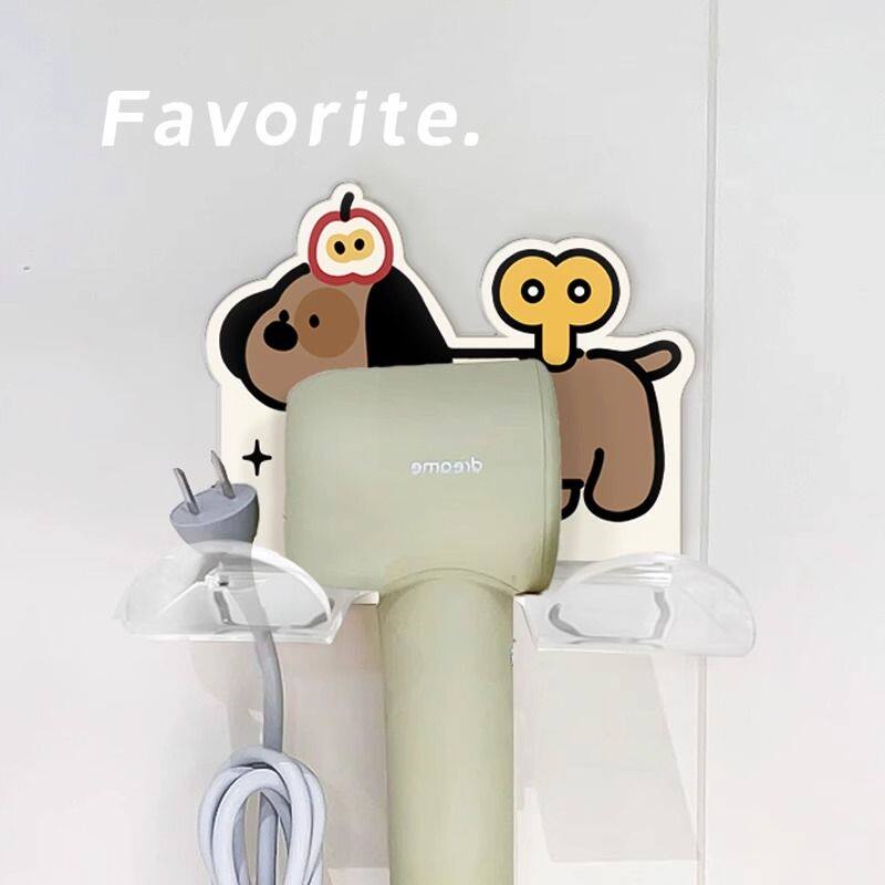 腊肠狗浴室吹风机置物架免打孔挂钩卡通高颜值风筒收纳架测速粘钩